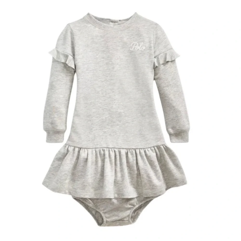 RALPH LAUREN BABY GIRL FRENCH TERRY RUFFLED DRESS